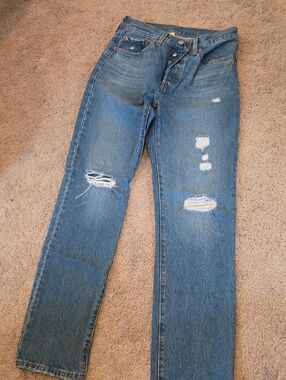 Levi's Distressed Straight-Leg Blue Jeans